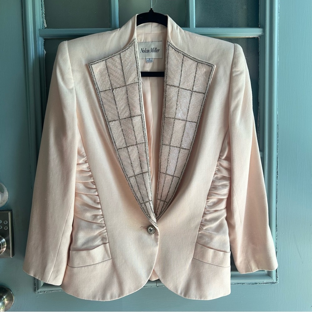Vintage 80’s 90’s Nolan Miller Embellished Beaded Blazed Dressy Lapel Pink Sz 6
